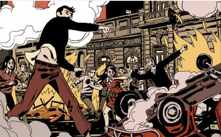 Juventudes participando del Cordobazo en la historieta "La Rebelión" de Ian Debiase.