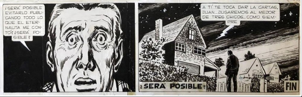 Últimas dos viñetas de El Eternauta (1959) con guion de Héctor Germán Oesterheld y dibujo De Francisco Solano Lopez.